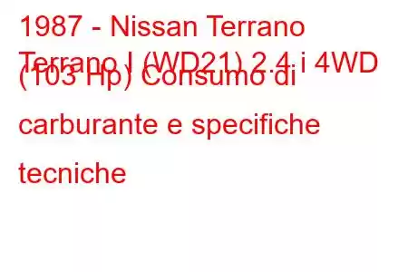 1987 - Nissan Terrano
Terrano I (WD21) 2.4 i 4WD (103 Hp) Consumo di carburante e specifiche tecniche