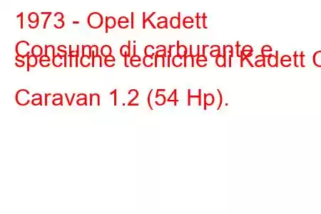 1973 - Opel Kadett
Consumo di carburante e specifiche tecniche di Kadett C Caravan 1.2 (54 Hp).