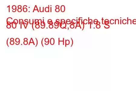 1986: Audi 80
Consumi e specifiche tecniche 80 IV (89.89Q,8A) 1.8 S (89.8A) (90 Hp)