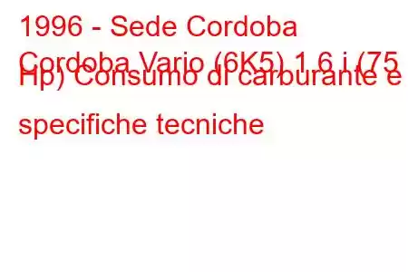 1996 - Sede Cordoba
Cordoba Vario (6K5) 1.6 i (75 Hp) Consumo di carburante e specifiche tecniche