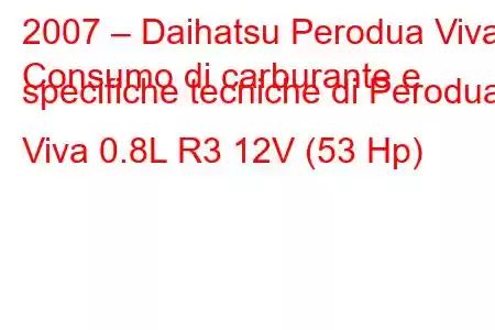 2007 – Daihatsu Perodua Viva
Consumo di carburante e specifiche tecniche di Perodua Viva 0.8L R3 12V (53 Hp)