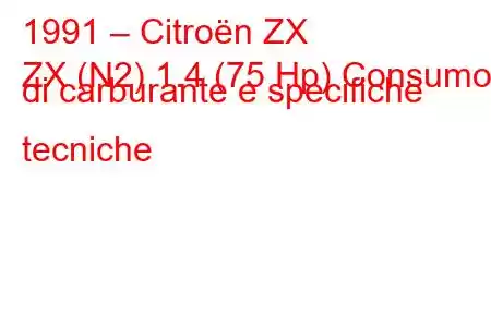 1991 – Citroën ZX
ZX (N2) 1.4 (75 Hp) Consumo di carburante e specifiche tecniche