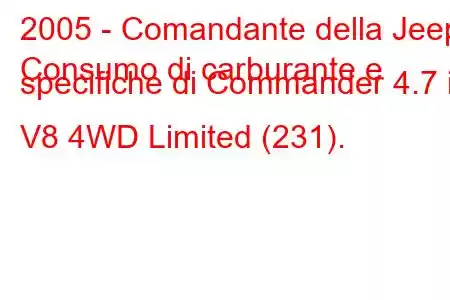 2005 - Comandante della Jeep
Consumo di carburante e specifiche di Commander 4.7 i V8 4WD Limited (231).