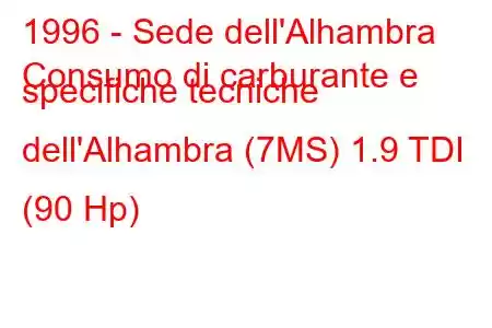 1996 - Sede dell'Alhambra
Consumo di carburante e specifiche tecniche dell'Alhambra (7MS) 1.9 TDI (90 Hp)