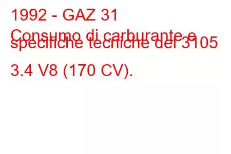 1992 - GAZ 31
Consumo di carburante e specifiche tecniche del 3105 3.4 V8 (170 CV).