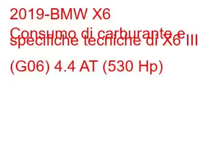 2019-BMW X6
Consumo di carburante e specifiche tecniche di X6 III (G06) 4.4 AT (530 Hp)