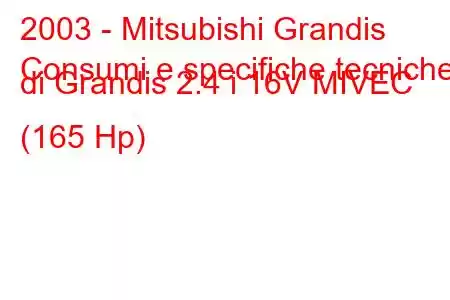 2003 - Mitsubishi Grandis
Consumi e specifiche tecniche di Grandis 2.4 i 16V MIVEC (165 Hp)