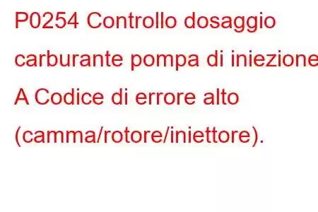 P0254 Controllo dosaggio carburante pompa di iniezione A Codice di errore alto (camma/rotore/iniettore).