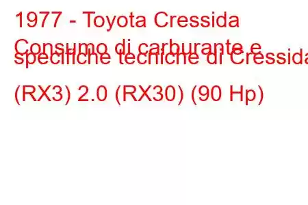 1977 - Toyota Cressida
Consumo di carburante e specifiche tecniche di Cressida (RX3) 2.0 (RX30) (90 Hp)