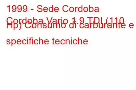 1999 - Sede Cordoba
Cordoba Vario 1.9 TDI (110 Hp) Consumo di carburante e specifiche tecniche