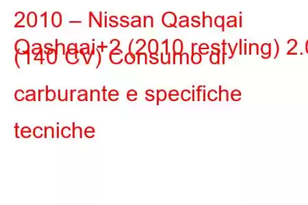 2010 – Nissan Qashqai
Qashqai+2 (2010 restyling) 2.0 (140 CV) Consumo di carburante e specifiche tecniche