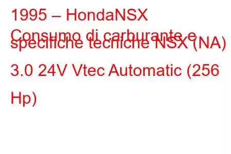 1995 – HondaNSX
Consumo di carburante e specifiche tecniche NSX (NA) 3.0 24V Vtec Automatic (256 Hp)