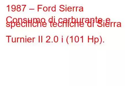 1987 – Ford Sierra
Consumo di carburante e specifiche tecniche di Sierra Turnier II 2.0 i (101 Hp).