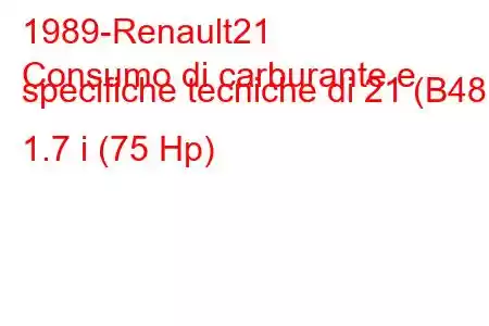 1989-Renault21
Consumo di carburante e specifiche tecniche di 21 (B48) 1.7 i (75 Hp)