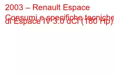 2003 – Renault Espace
Consumi e specifiche tecniche di Espace IV 3.0 dCi (180 Hp).