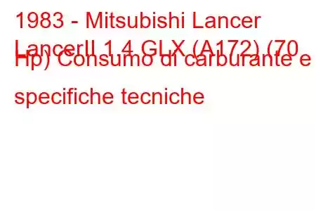 1983 - Mitsubishi Lancer
LancerII 1.4 GLX (A172) (70 Hp) Consumo di carburante e specifiche tecniche