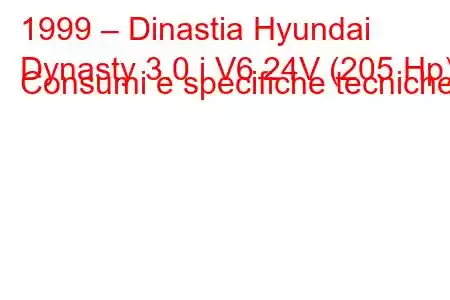 1999 – Dinastia Hyundai
Dynasty 3.0 i V6 24V (205 Hp) Consumi e specifiche tecniche