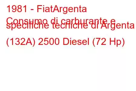 1981 - FiatArgenta
Consumo di carburante e specifiche tecniche di Argenta (132A) 2500 Diesel (72 Hp)