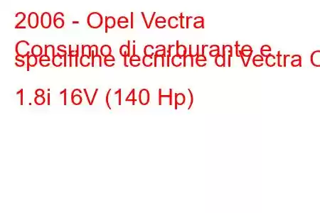 2006 - Opel Vectra
Consumo di carburante e specifiche tecniche di Vectra C 1.8i 16V (140 Hp)