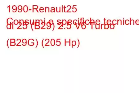 1990-Renault25
Consumi e specifiche tecniche di 25 (B29) 2.5 V6 Turbo (B29G) (205 Hp)