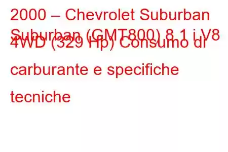 2000 – Chevrolet Suburban
Suburban (GMT800) 8.1 i V8 4WD (329 Hp) Consumo di carburante e specifiche tecniche