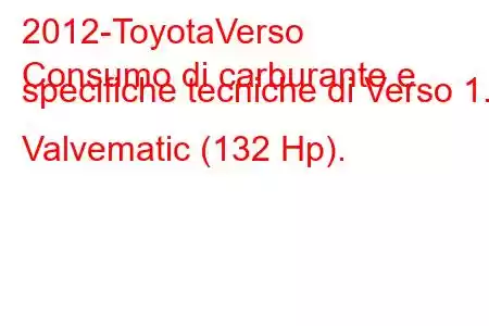 2012-ToyotaVerso
Consumo di carburante e specifiche tecniche di Verso 1.6 Valvematic (132 Hp).