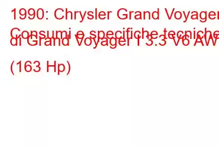 1990: Chrysler Grand Voyager
Consumi e specifiche tecniche di Grand Voyager I 3.3 V6 AWD (163 Hp)