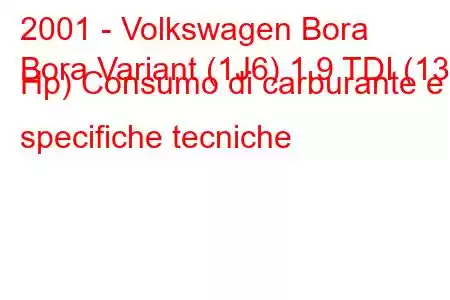 2001 - Volkswagen Bora
Bora Variant (1J6) 1.9 TDI (130 Hp) Consumo di carburante e specifiche tecniche