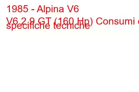 1985 - Alpina V6
V6 2.9 GT (160 Hp) Consumi e specifiche tecniche