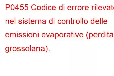 P0455 Codice di errore rilevato nel sistema di controllo delle emissioni evaporative (perdita grossolana).