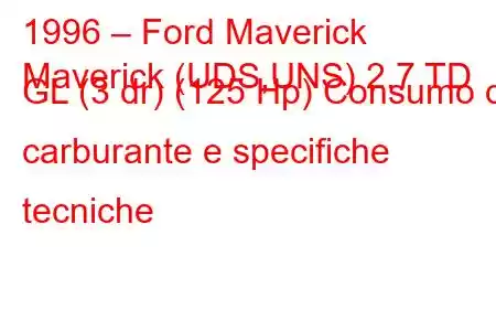 1996 – Ford Maverick
Maverick (UDS,UNS) 2.7 TD GL (3 dr) (125 Hp) Consumo di carburante e specifiche tecniche