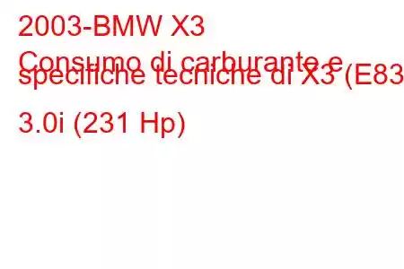 2003-BMW X3
Consumo di carburante e specifiche tecniche di X3 (E83) 3.0i (231 Hp)