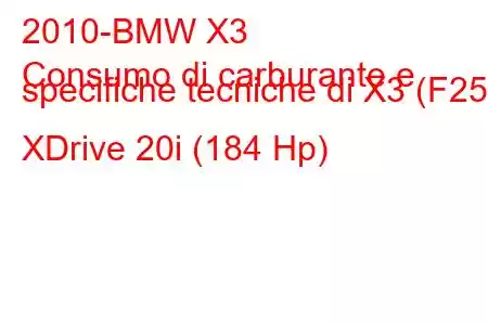 2010-BMW X3
Consumo di carburante e specifiche tecniche di X3 (F25) XDrive 20i (184 Hp)