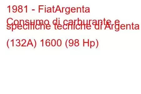 1981 - FiatArgenta
Consumo di carburante e specifiche tecniche di Argenta (132A) 1600 (98 Hp)