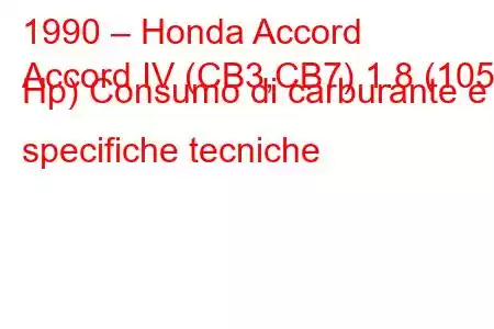 1990 – Honda Accord
Accord IV (CB3,CB7) 1.8 (105 Hp) Consumo di carburante e specifiche tecniche