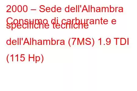 2000 – Sede dell'Alhambra
Consumo di carburante e specifiche tecniche dell'Alhambra (7MS) 1.9 TDI (115 Hp)