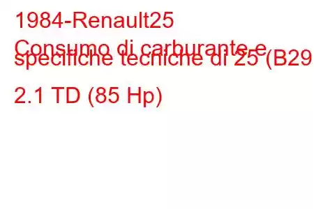 1984-Renault25
Consumo di carburante e specifiche tecniche di 25 (B29) 2.1 TD (85 Hp)