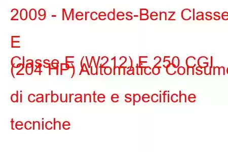 2009 - Mercedes-Benz Classe E
Classe E (W212) E 250 CGI (204 HP) Automatico Consumo di carburante e specifiche tecniche