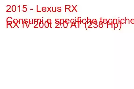 2015 - Lexus RX
Consumi e specifiche tecniche RX IV 200t 2.0 AT (238 Hp)