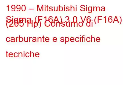 1990 – Mitsubishi Sigma
Sigma (F16A) 3.0 V6 (F16A) (205 Hp) Consumo di carburante e specifiche tecniche