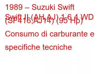 1989 – Suzuki Swift
Swift II (AH,AJ) 1.6 4 WD (SF416,AJ14) (95 Hp) Consumo di carburante e specifiche tecniche