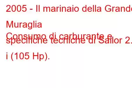 2005 - Il marinaio della Grande Muraglia
Consumo di carburante e specifiche tecniche di Sailor 2.2 i (105 Hp).