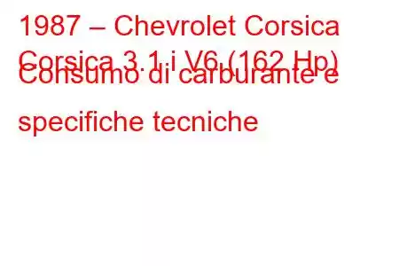 1987 – Chevrolet Corsica
Corsica 3.1 i V6 (162 Hp) Consumo di carburante e specifiche tecniche