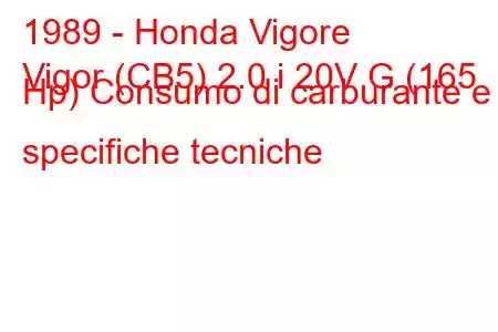 1989 - Honda Vigore
Vigor (CB5) 2.0 i 20V G (165 Hp) Consumo di carburante e specifiche tecniche