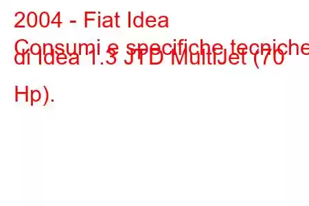 2004 - Fiat Idea
Consumi e specifiche tecniche di Idea 1.3 JTD MultiJet (70 Hp).