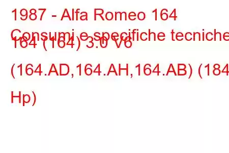 1987 - Alfa Romeo 164
Consumi e specifiche tecniche 164 (164) 3.0 V6 (164.AD,164.AH,164.AB) (184 Hp)