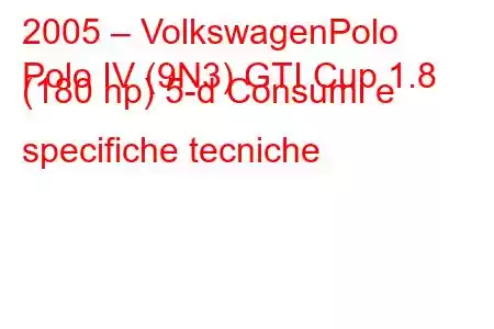 2005 – VolkswagenPolo
Polo IV (9N3) GTI Cup 1.8 (180 hp) 5-d Consumi e specifiche tecniche