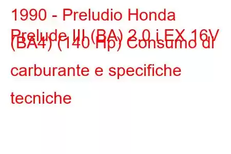 1990 - Preludio Honda
Prelude III (BA) 2.0 i EX 16V (BA4) (140 Hp) Consumo di carburante e specifiche tecniche