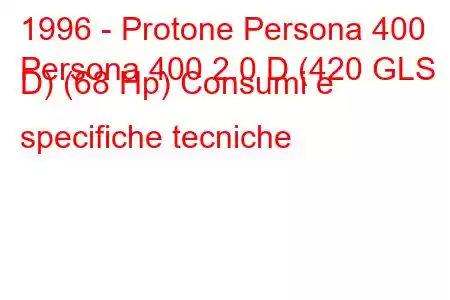 1996 - Protone Persona 400
Persona 400 2.0 D (420 GLS D) (68 Hp) Consumi e specifiche tecniche