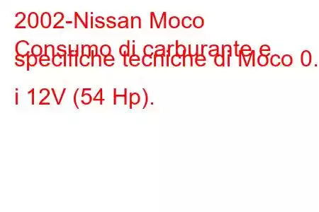 2002-Nissan Moco
Consumo di carburante e specifiche tecniche di Moco 0.7 i 12V (54 Hp).